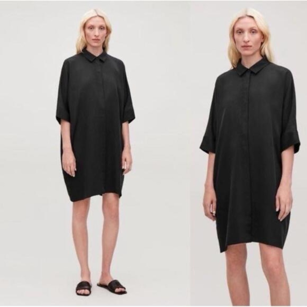 Cos / M / Black Balloon Shirt Dress / Minimalist / Quiet Luxury / Neutral